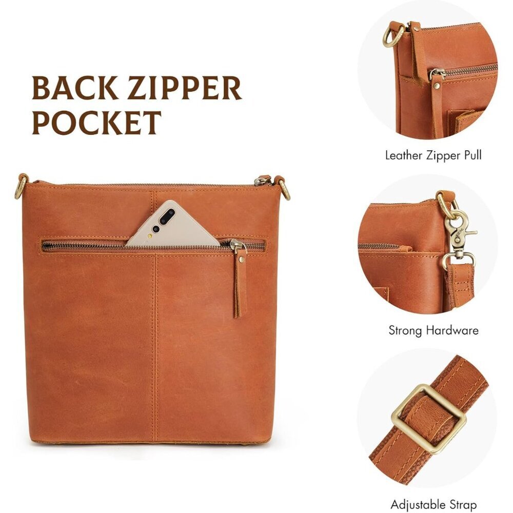 Leather Crossbody Bag for Women Medium Vintage Multi Pockets Travel Purse - Picture 6 of 8